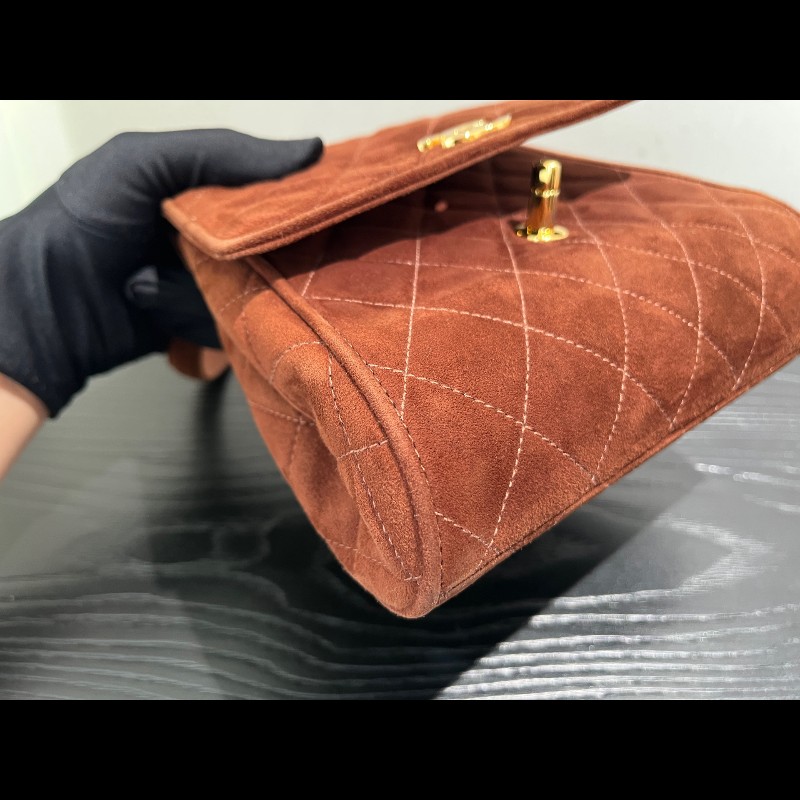 Chanel 中古 Kelly 手提腋下 柔美焦糖巧克力色 絲絨材質-10