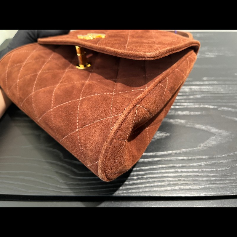 Chanel 中古 Kelly 手提腋下 柔美焦糖巧克力色 絲絨材質-11