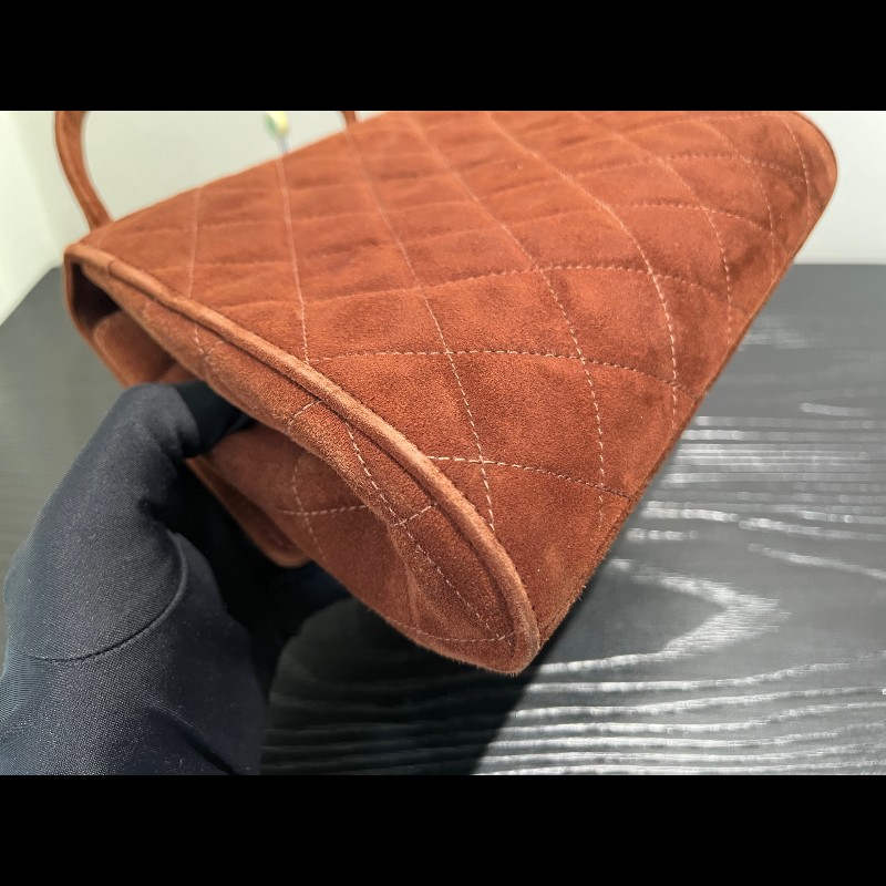 Chanel 中古 Kelly 手提腋下 柔美焦糖巧克力色 絲絨材質-12