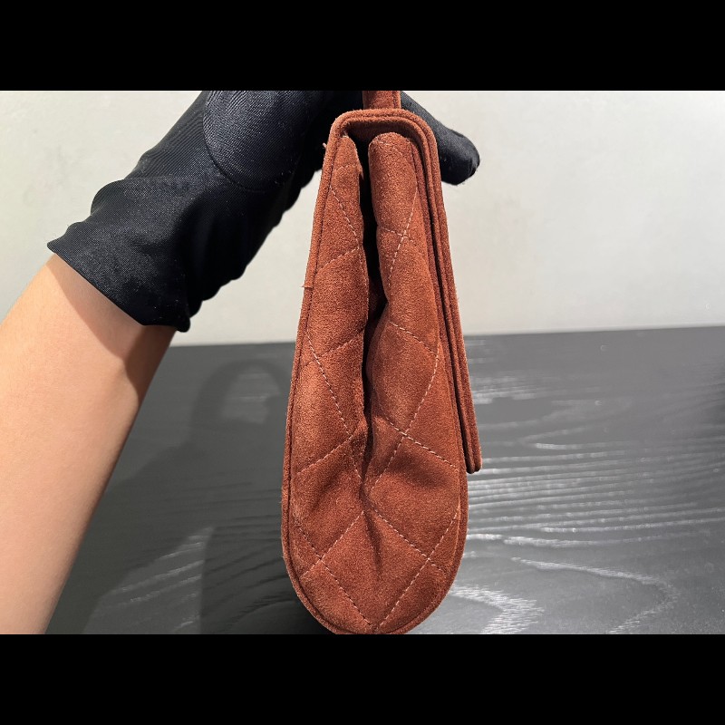 Chanel 中古 Kelly 手提腋下 柔美焦糖巧克力色 絲絨材質-15