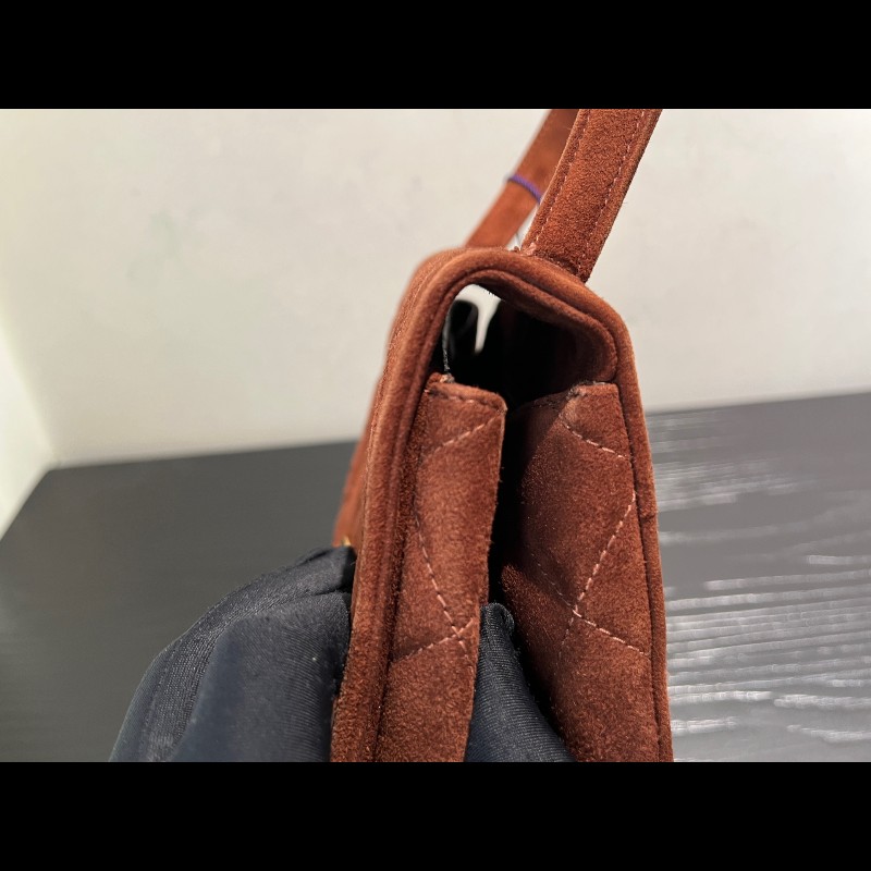 Chanel 中古 Kelly 手提腋下 柔美焦糖巧克力色 絲絨材質-16