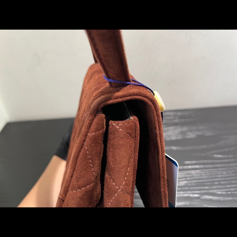 Chanel 中古 Kelly 手提腋下 柔美焦糖巧克力色 絲絨材質-17