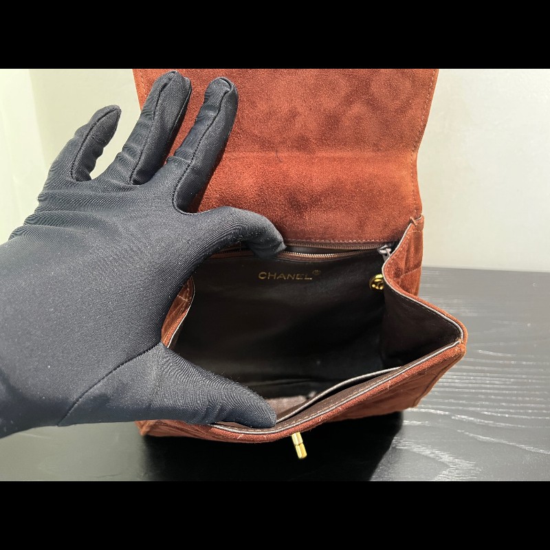 Chanel 中古 Kelly 手提腋下 柔美焦糖巧克力色 絲絨材質-19