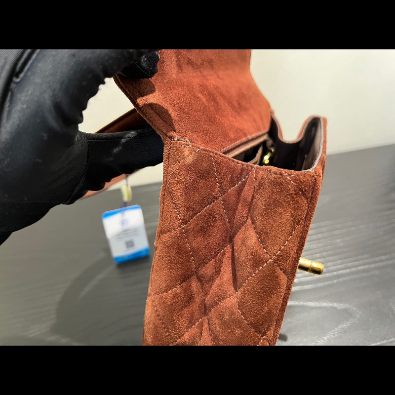 Chanel 中古 Kelly 手提腋下 柔美焦糖巧克力色 絲絨材質-21