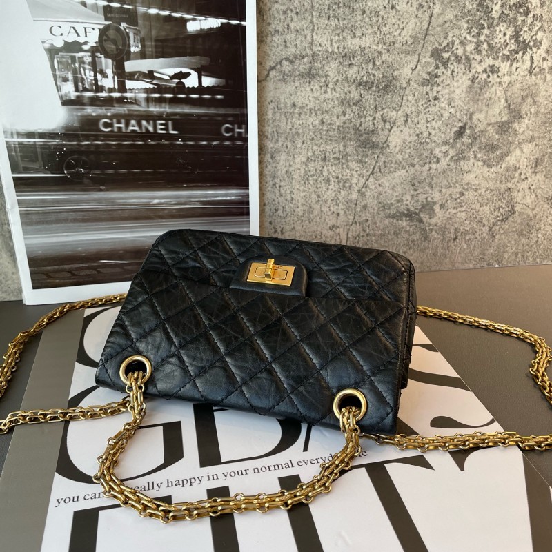 Chanel 2.55 大mini 鏈條包 黑金 肩背包-4
