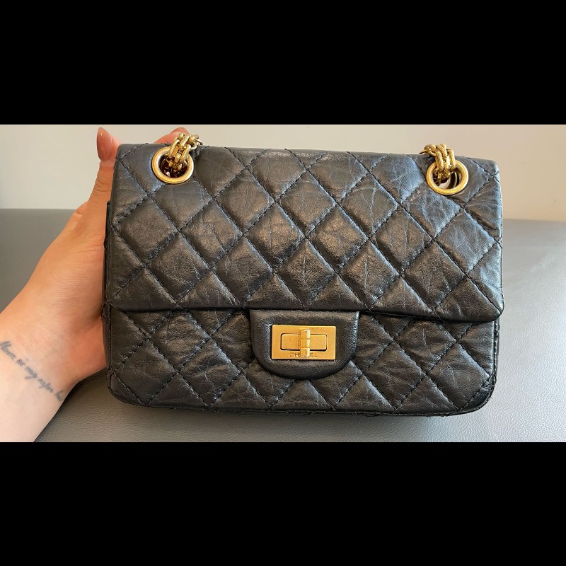 Chanel 2.55 大mini 鏈條包 黑金 肩背包-7