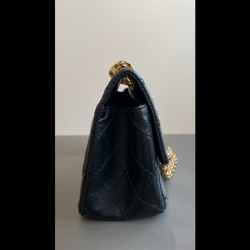 Chanel 2.55 大mini 鏈條包 黑金 肩背包-10