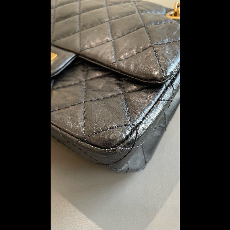 Chanel 2.55 大mini 鏈條包 黑金 肩背包-12