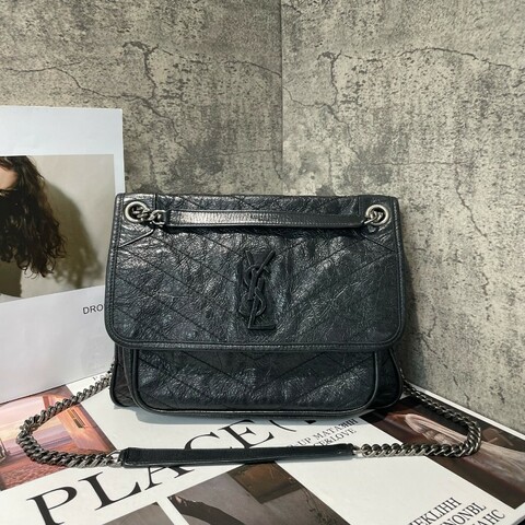 YSL Niki中號 黑色銀鏈 無D扣 肩背斜背鏈條包