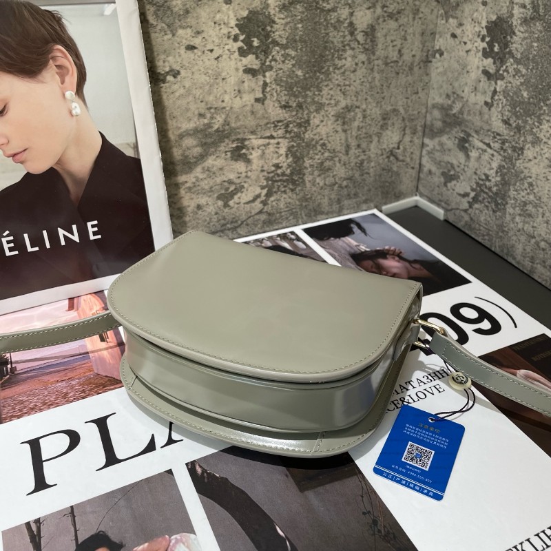 CELINE Besace CLEA 凱旋門金色鎖扣可調節肩帶 灰綠色馬鞍包-3