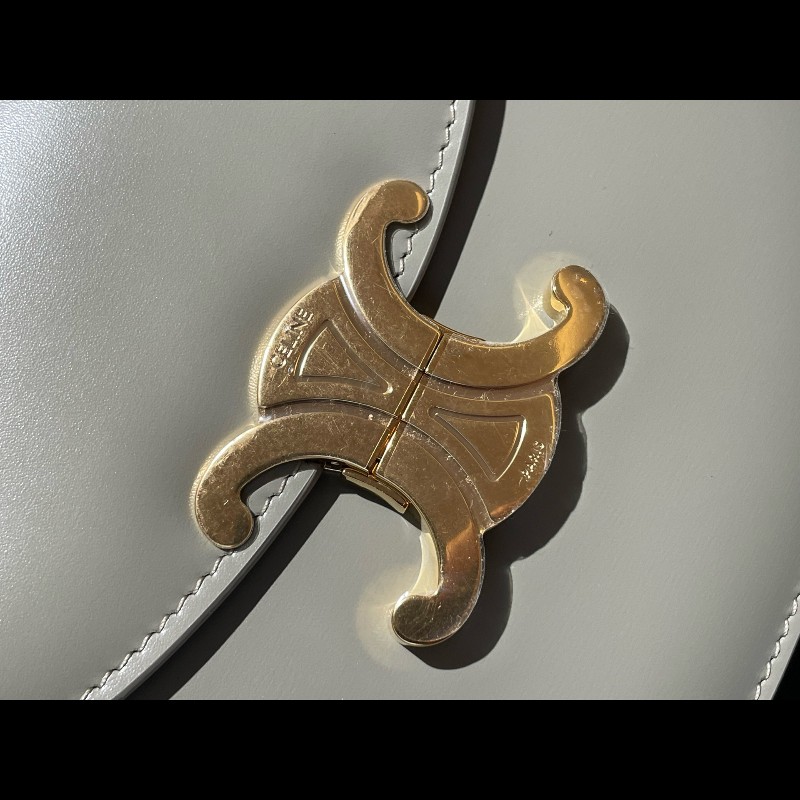 CELINE Besace CLEA 凱旋門金色鎖扣可調節肩帶 灰綠色馬鞍包-7