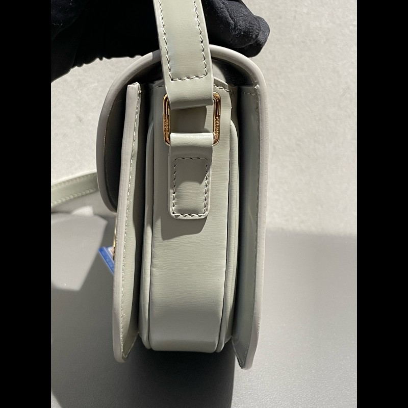 CELINE Besace CLEA 凱旋門金色鎖扣可調節肩帶 灰綠色馬鞍包-8