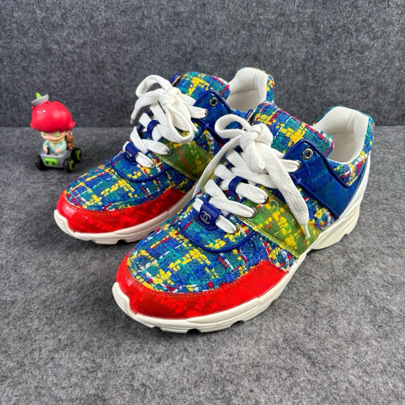 CHANEL/香奈兒 拼色編織粗編運動鞋 37碼 95新-0