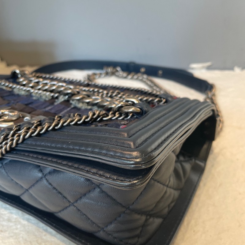 CHANL 25cm 藏藍色粗花呢多層鏈條leboy-10