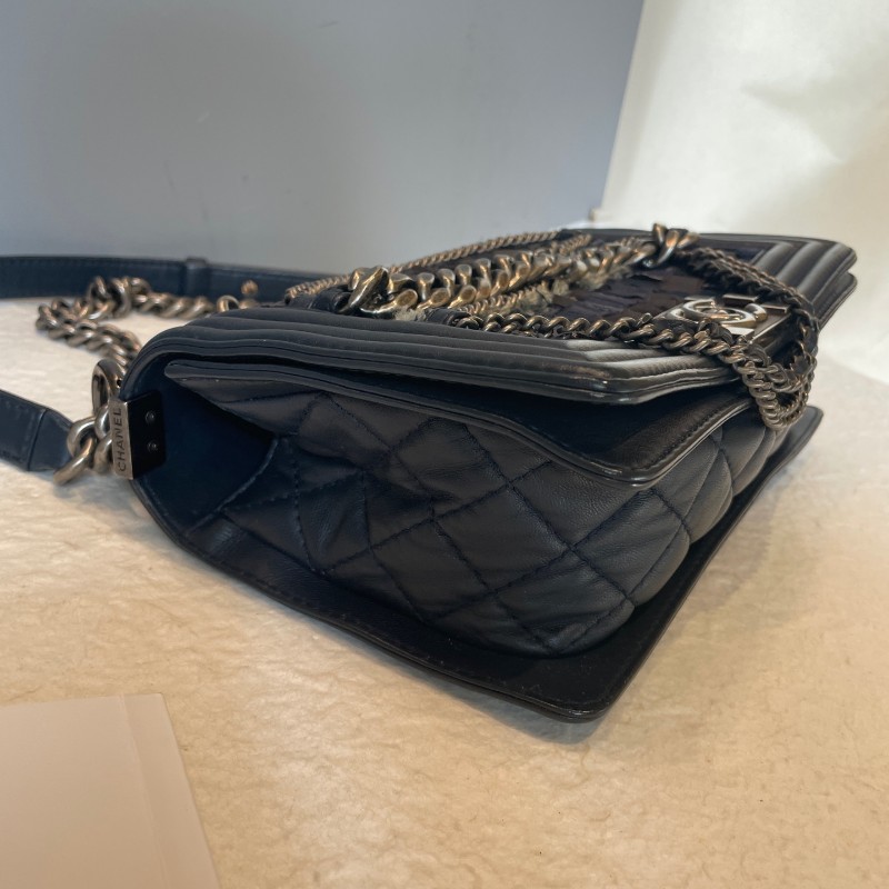 CHANL 25cm 藏藍色粗花呢多層鏈條leboy-12