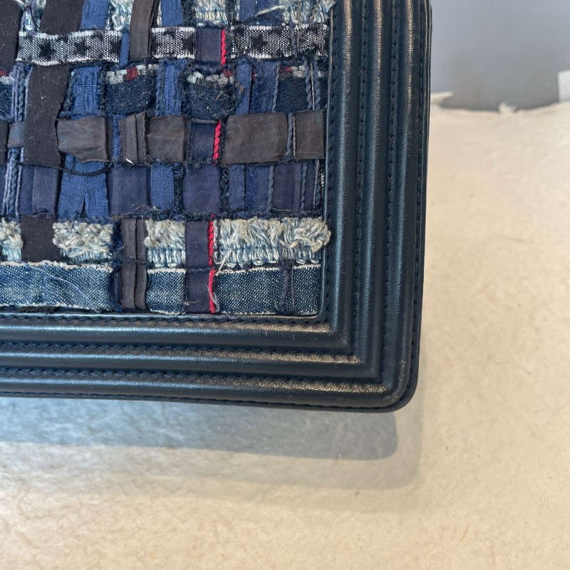 CHANL 25cm 藏藍色粗花呢多層鏈條leboy-13