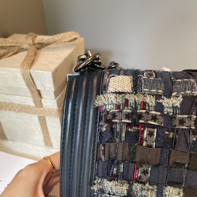 CHANL 25cm 藏藍色粗花呢多層鏈條leboy-15