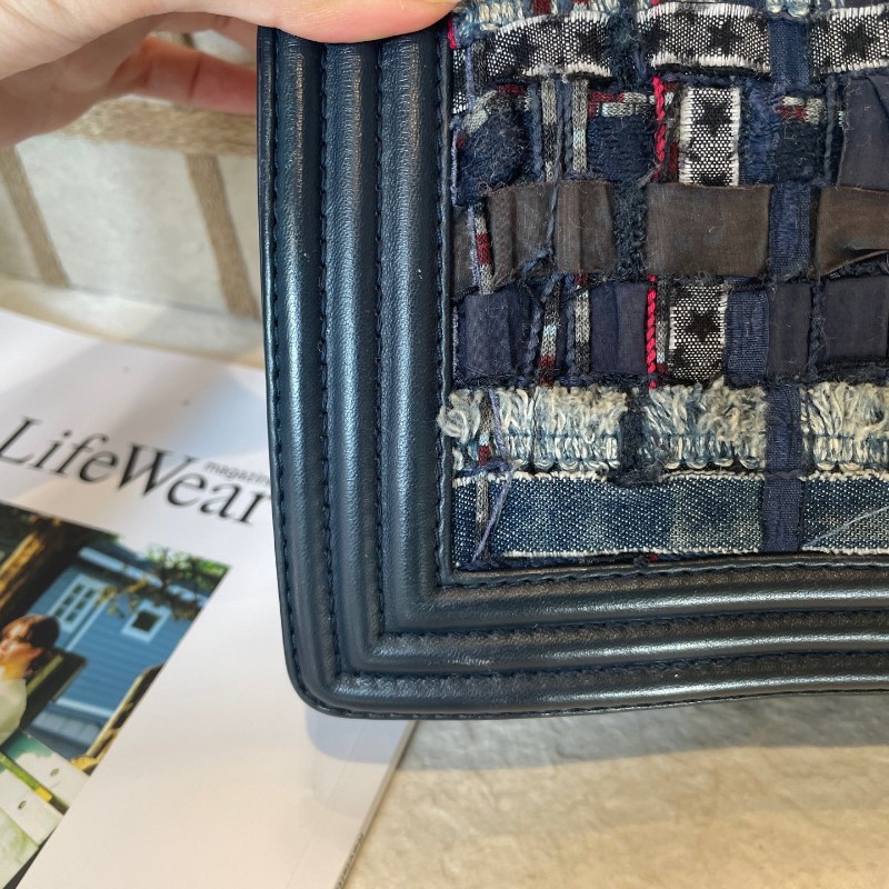 CHANL 25cm 藏藍色粗花呢多層鏈條leboy-16