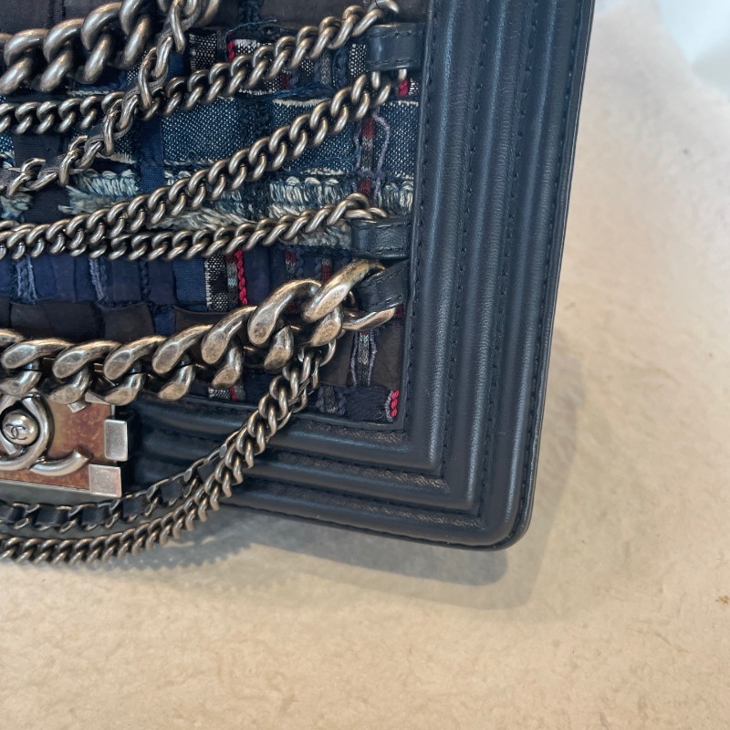 CHANL 25cm 藏藍色粗花呢多層鏈條leboy-17