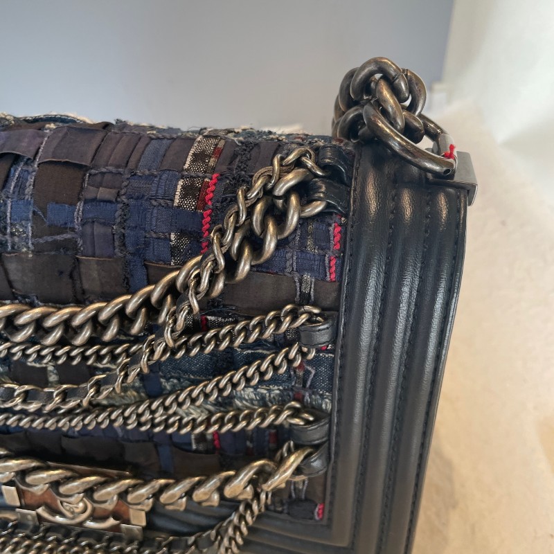 CHANL 25cm 藏藍色粗花呢多層鏈條leboy-19