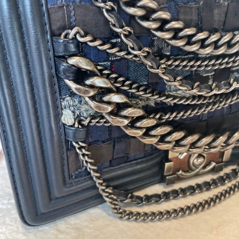 CHANL 25cm 藏藍色粗花呢多層鏈條leboy-21