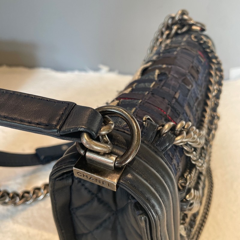 CHANL 25cm 藏藍色粗花呢多層鏈條leboy-22