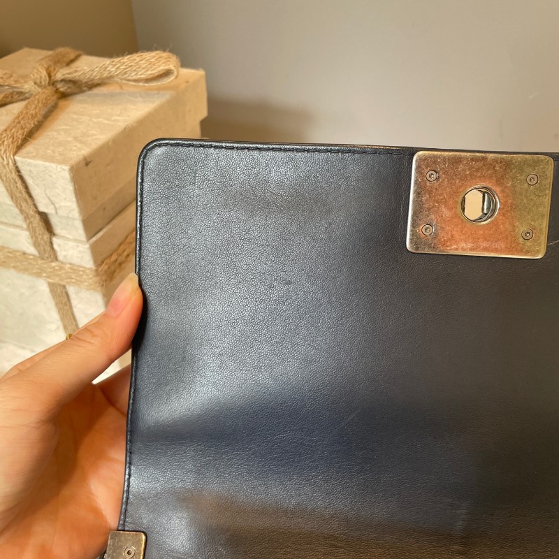 CHANL 25cm 藏藍色粗花呢多層鏈條leboy-25