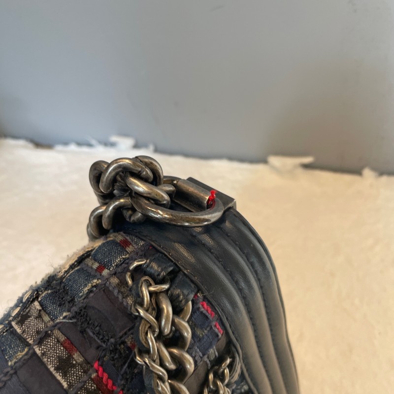 CHANL 25cm 藏藍色粗花呢多層鏈條leboy-30