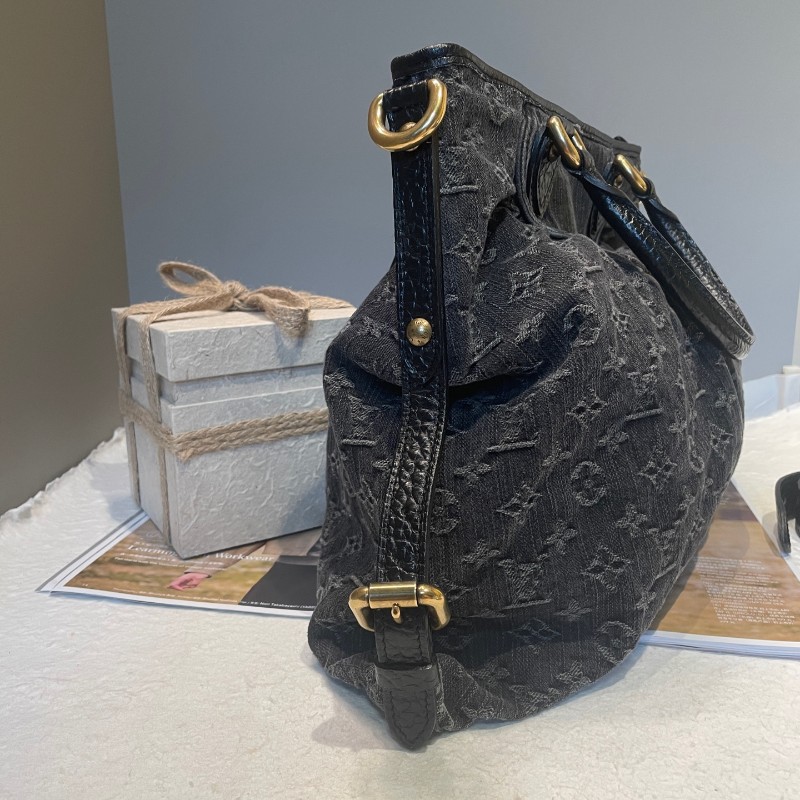 LV/路易威登 黑丹寧手提包肩背包-4