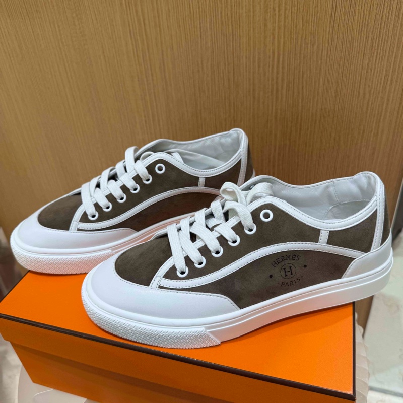 Hermes愛馬仕 灰色帆布拼皮休閒鞋38.5碼 99新-0