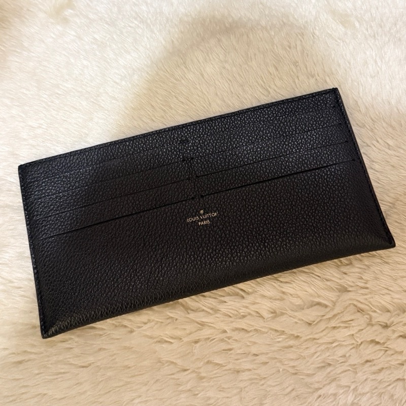 LV 全黑牛皮  黑色皮夾 錢包 多卡夾層 黑色長夾  鈔票可直接放入-4