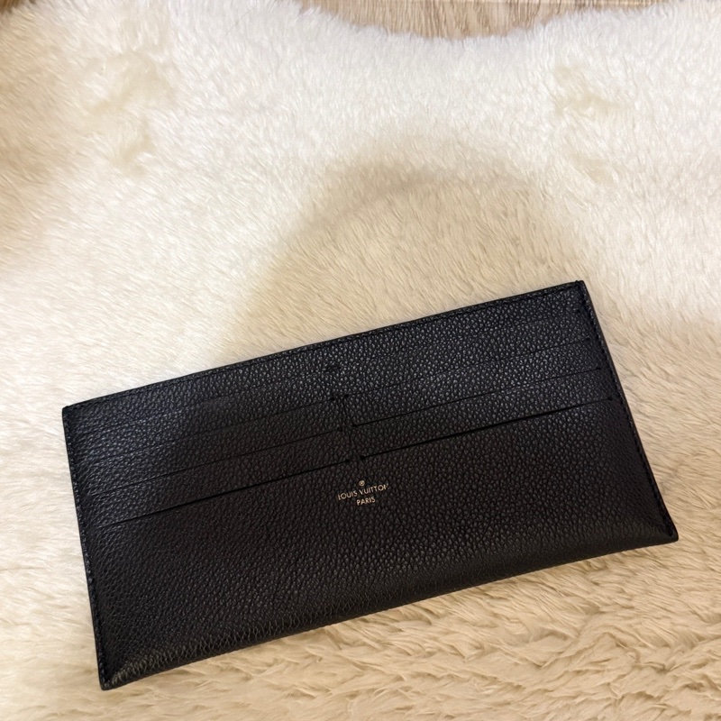 LV 全黑牛皮  黑色皮夾 錢包 多卡夾層 黑色長夾  鈔票可直接放入-6