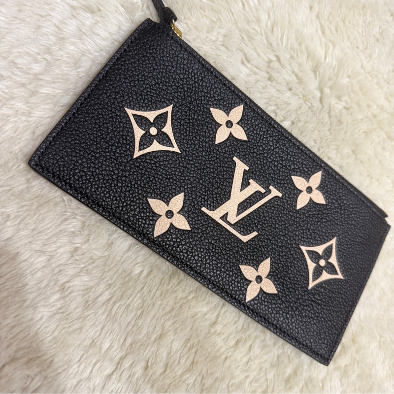LV 全牛皮 黑色錢包 零錢包 拼色壓紋老花 拉鍊長夾-0