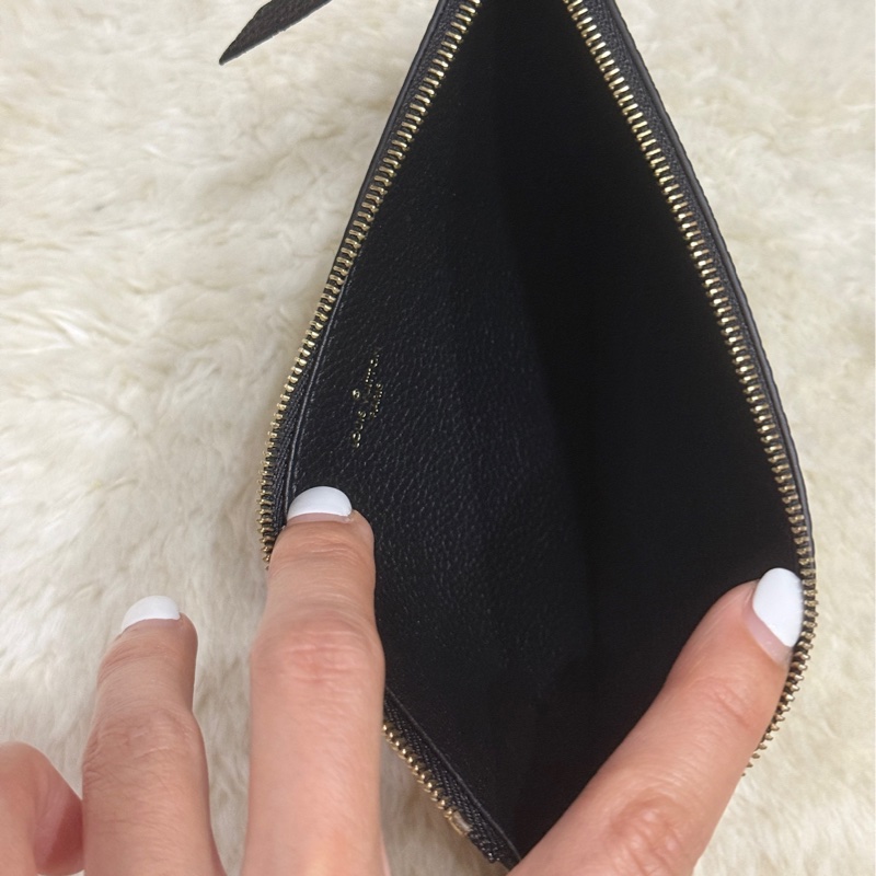 LV 全牛皮 黑色錢包 零錢包 拼色壓紋老花 拉鍊長夾-2