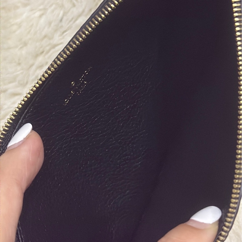 LV 全牛皮 黑色錢包 零錢包 拼色壓紋老花 拉鍊長夾-3