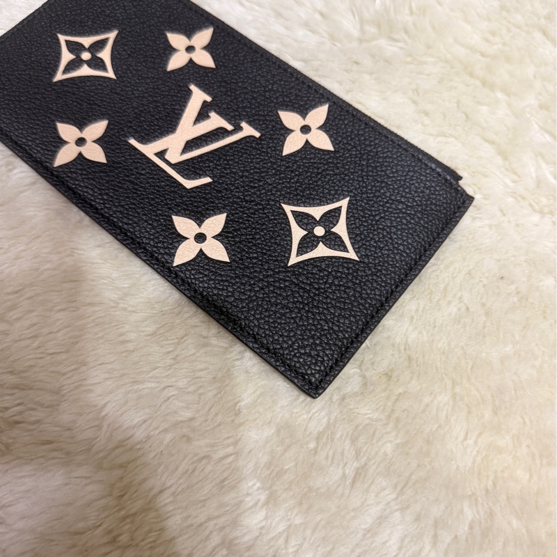 LV 全牛皮 黑色錢包 零錢包 拼色壓紋老花 拉鍊長夾-7