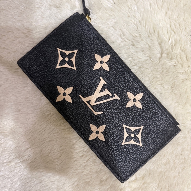 LV 全牛皮 黑色錢包 零錢包 拼色壓紋老花 拉鍊長夾-9