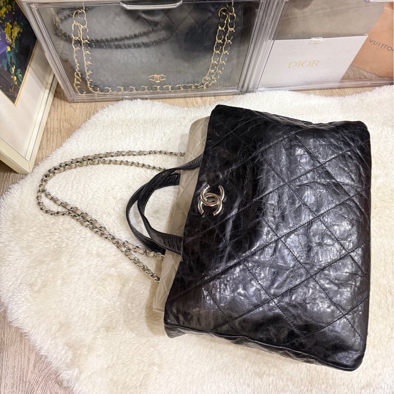 實用款CHANEL 香奈兒 蠟光牛皮 黑色 肩背 手提 托特包-1