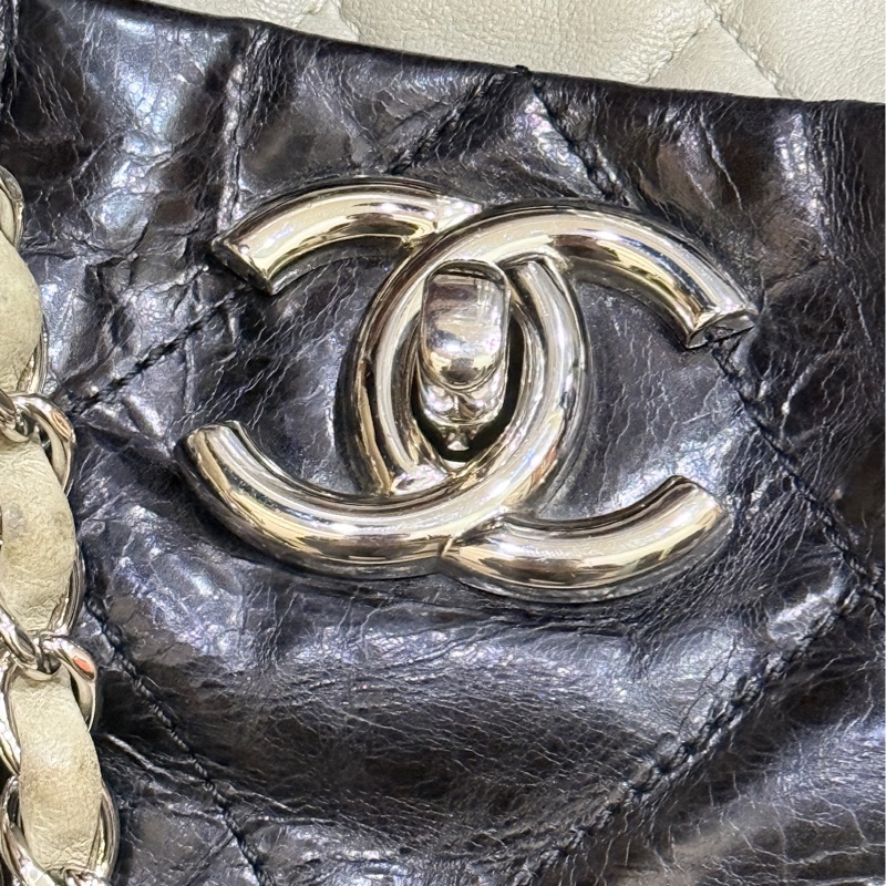 實用款CHANEL 香奈兒 蠟光牛皮 黑色 肩背 手提 托特包-2