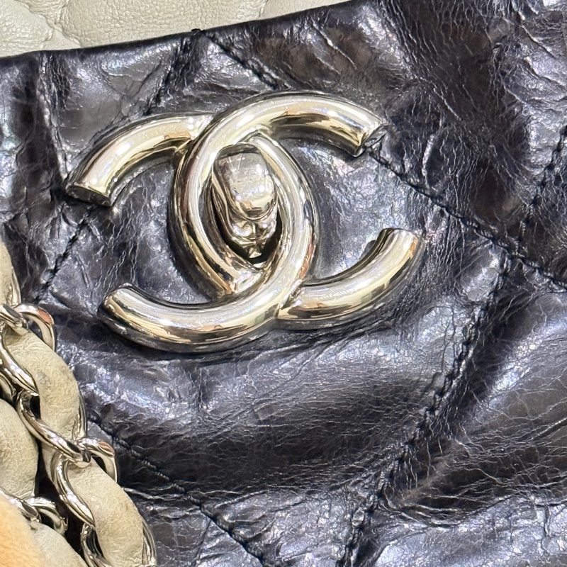 實用款CHANEL 香奈兒 蠟光牛皮 黑色 肩背 手提 托特包-3