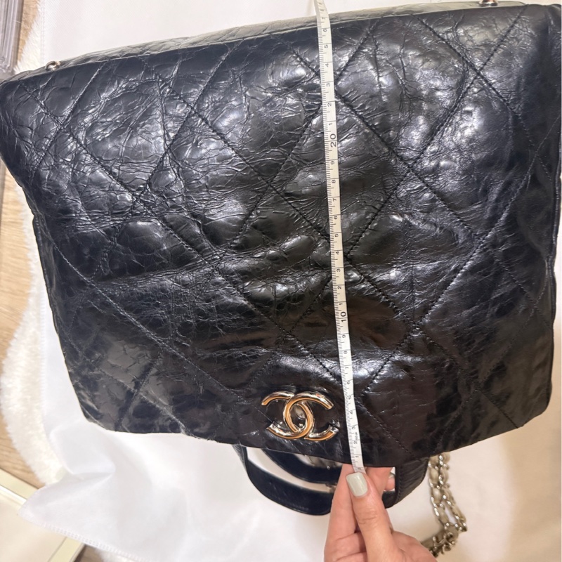 實用款CHANEL 香奈兒 蠟光牛皮 黑色 肩背 手提 托特包-6