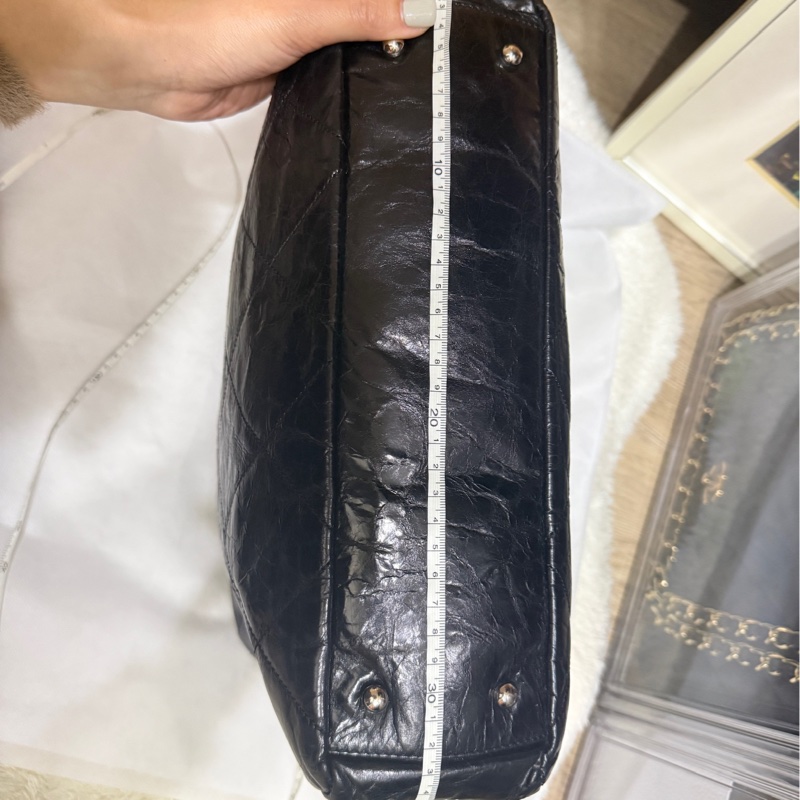 實用款CHANEL 香奈兒 蠟光牛皮 黑色 肩背 手提 托特包-9