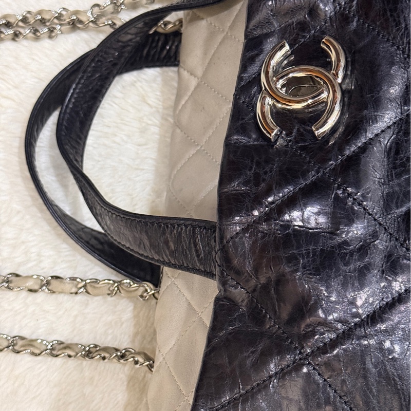 實用款CHANEL 香奈兒 蠟光牛皮 黑色 肩背 手提 托特包-14
