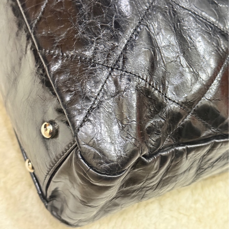 實用款CHANEL 香奈兒 蠟光牛皮 黑色 肩背 手提 托特包-23