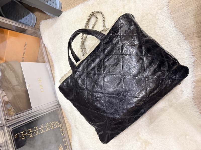 實用款CHANEL 香奈兒 蠟光牛皮 黑色 肩背 手提 托特包-26