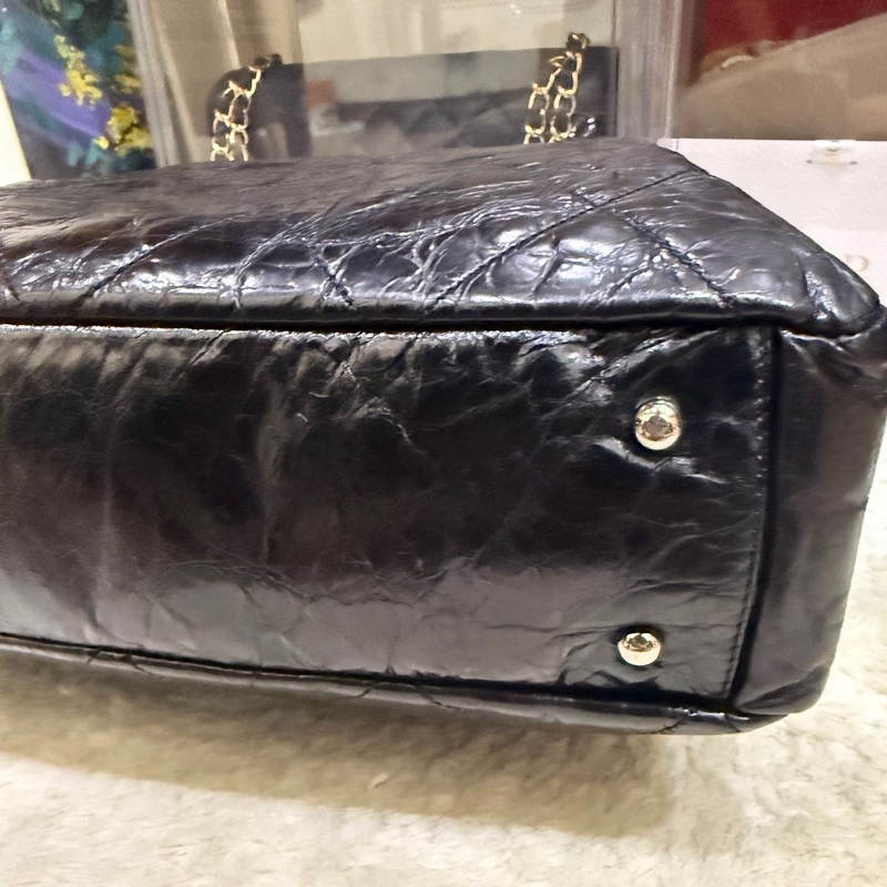 實用款CHANEL 香奈兒 蠟光牛皮 黑色 肩背 手提 托特包-28