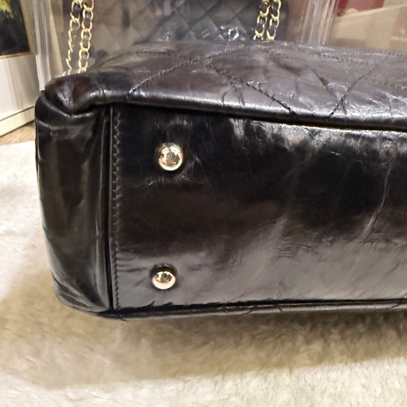 實用款CHANEL 香奈兒 蠟光牛皮 黑色 肩背 手提 托特包-29