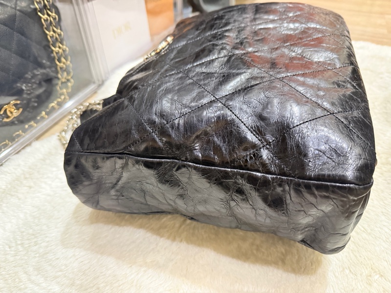 實用款CHANEL 香奈兒 蠟光牛皮 黑色 肩背 手提 托特包-30