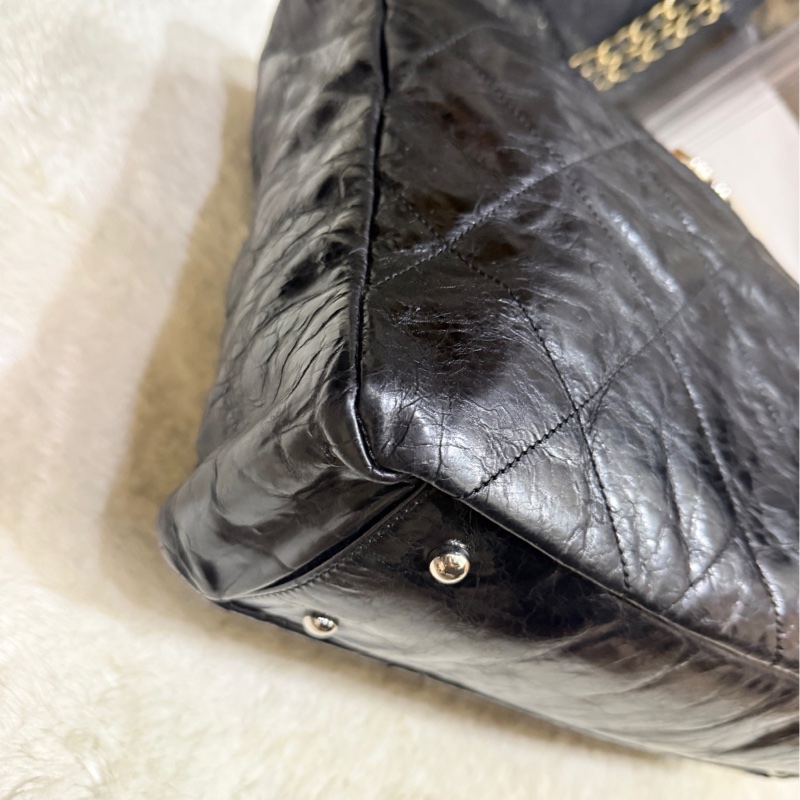 實用款CHANEL 香奈兒 蠟光牛皮 黑色 肩背 手提 托特包-31