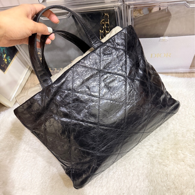 實用款CHANEL 香奈兒 蠟光牛皮 黑色 肩背 手提 托特包-38